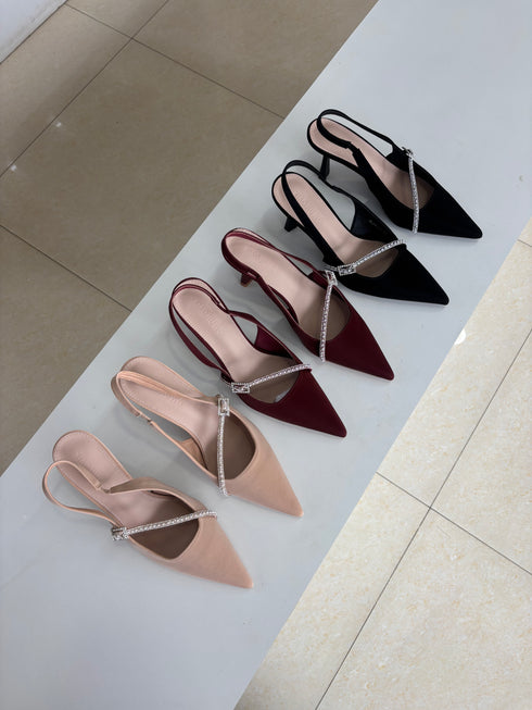Rhinestone Embellish Close Toe Heels
